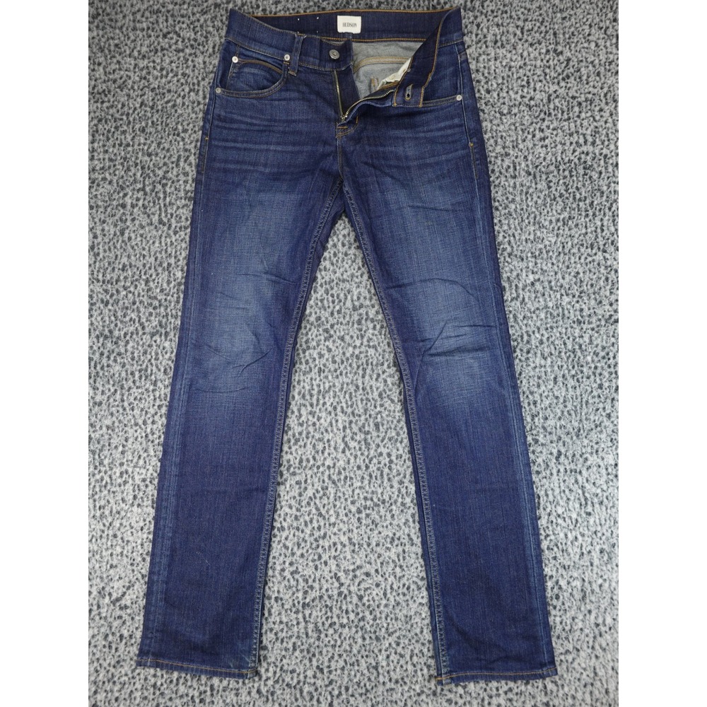 Hudson Byron Straight Jeans Mens 30 Dark Indigo Blue Denim Whiskered 11911